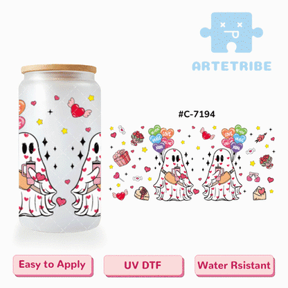 16oz uvdtf Valentine's Day Halloween pink ghost balloon--#C-7194