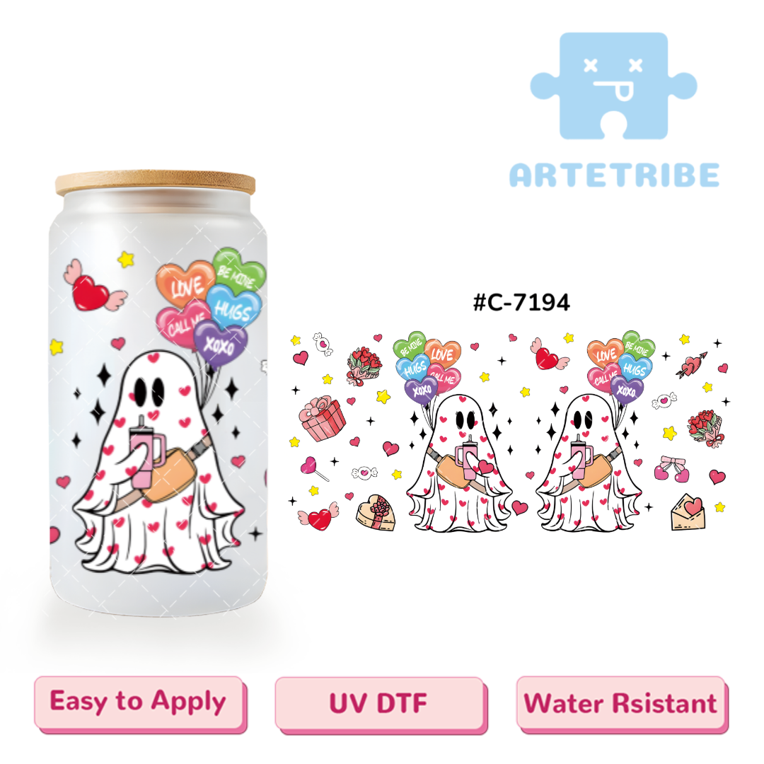 16oz uvdtf Valentine's Day Halloween pink ghost balloon--#C-7194