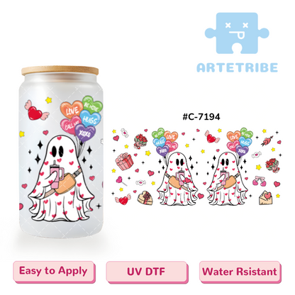 16oz uvdtf Valentine's Day Halloween pink ghost balloon--#C-7194