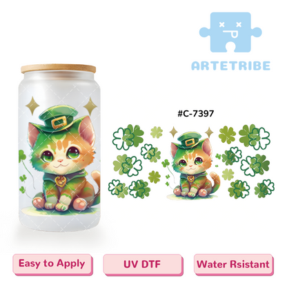 16oz uvdtf four leaf clover kitten --#C-7397