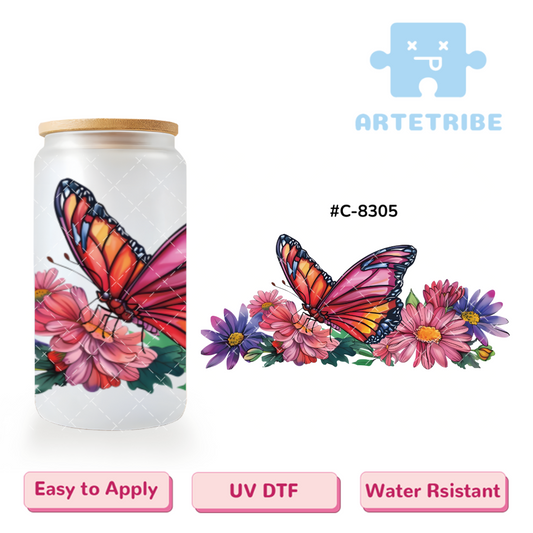 16oz uvdtf Butterfly flowers --#C-8305